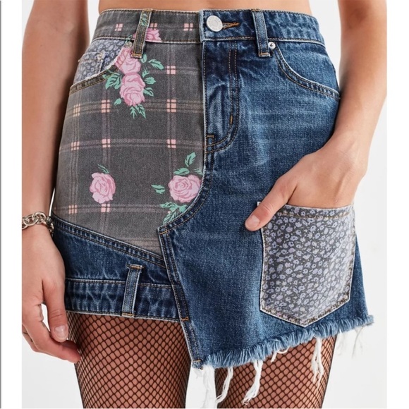 BDG Urban Outfitters, Unique Floral Patchwork Denim Skirt - Picture 1 of 10